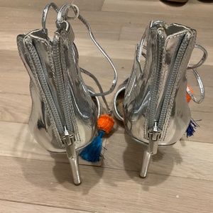 Sam Edelman silver sandals with tassel tie up, size 6